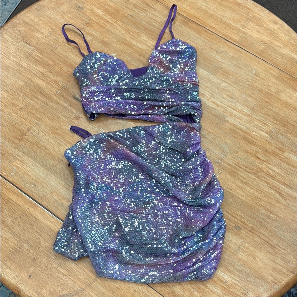 Purple Sequin Mini Dress